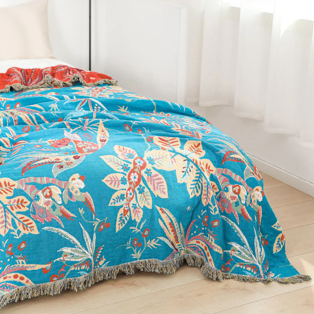 Tropical Floral Cotton Blanket Reversible Throw
